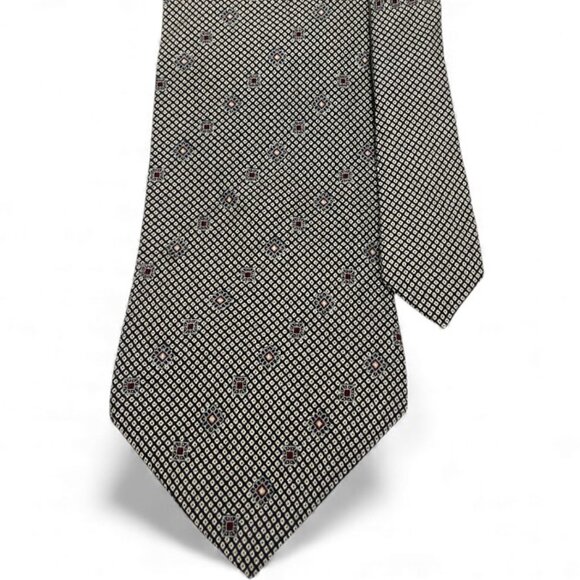 Nautica Silk Tie Beige Burgundy Geometric - Picture 1 of 5